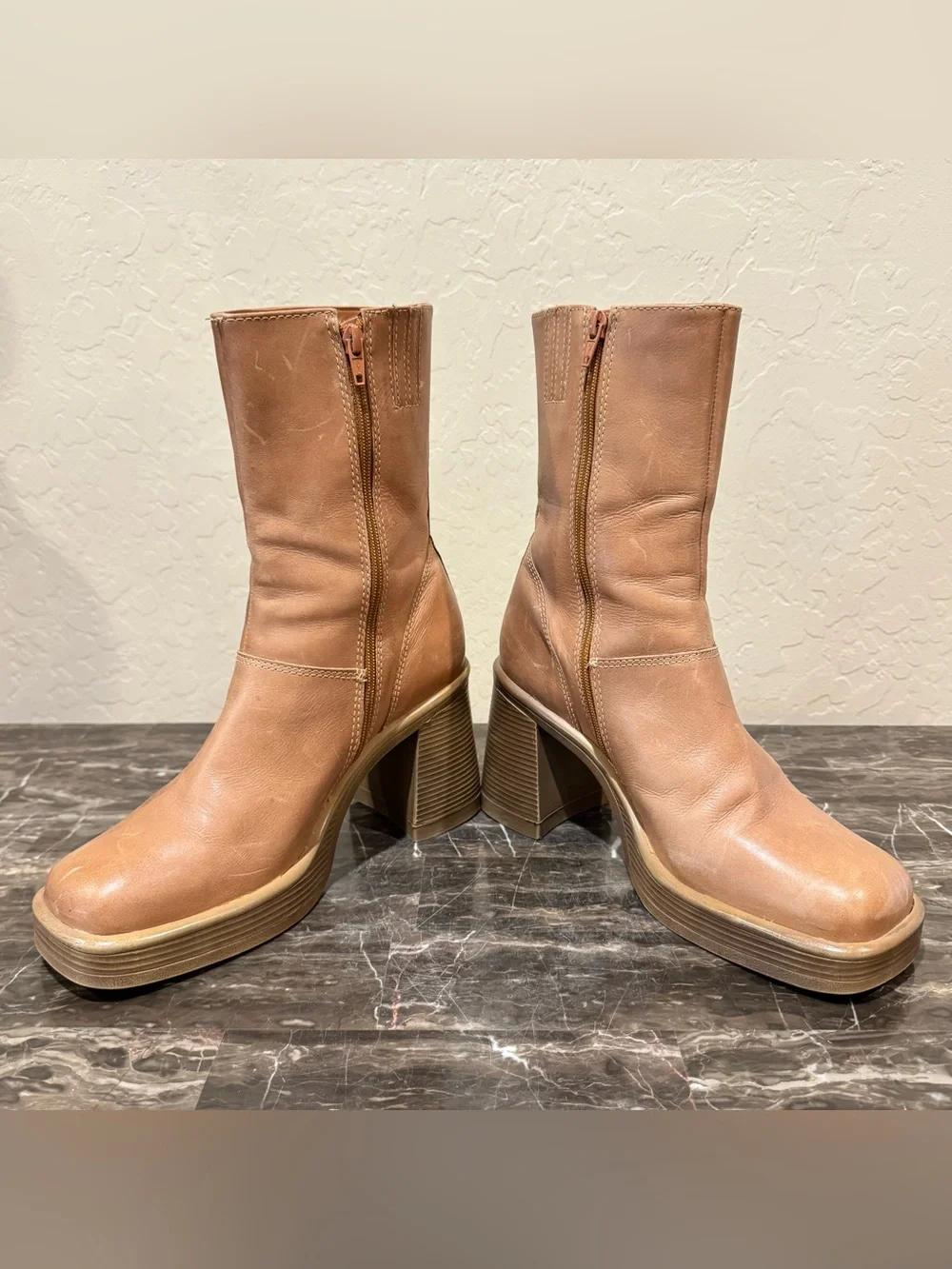 Steve Madden Fantsie Tan Leather Platform Go-Go Boots